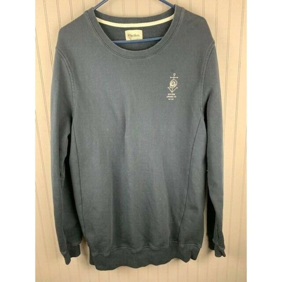 Rhythm Size XL Mens Dark Blue Sweatshirt Long Sleeve Crew Neck Logo - Picture 1 of 3